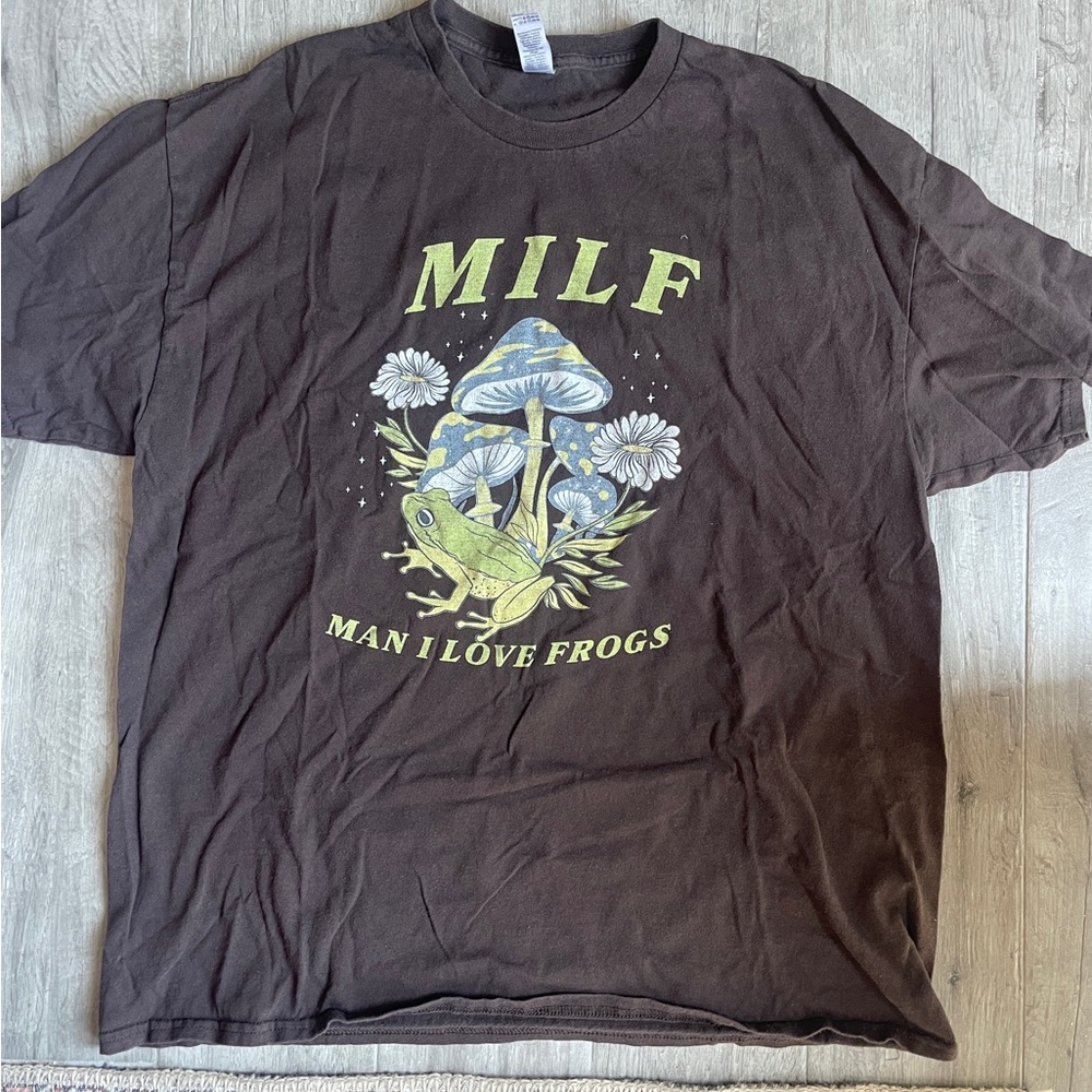 “MILF Man I Love Frogs” Brown Graphic T-Shirt